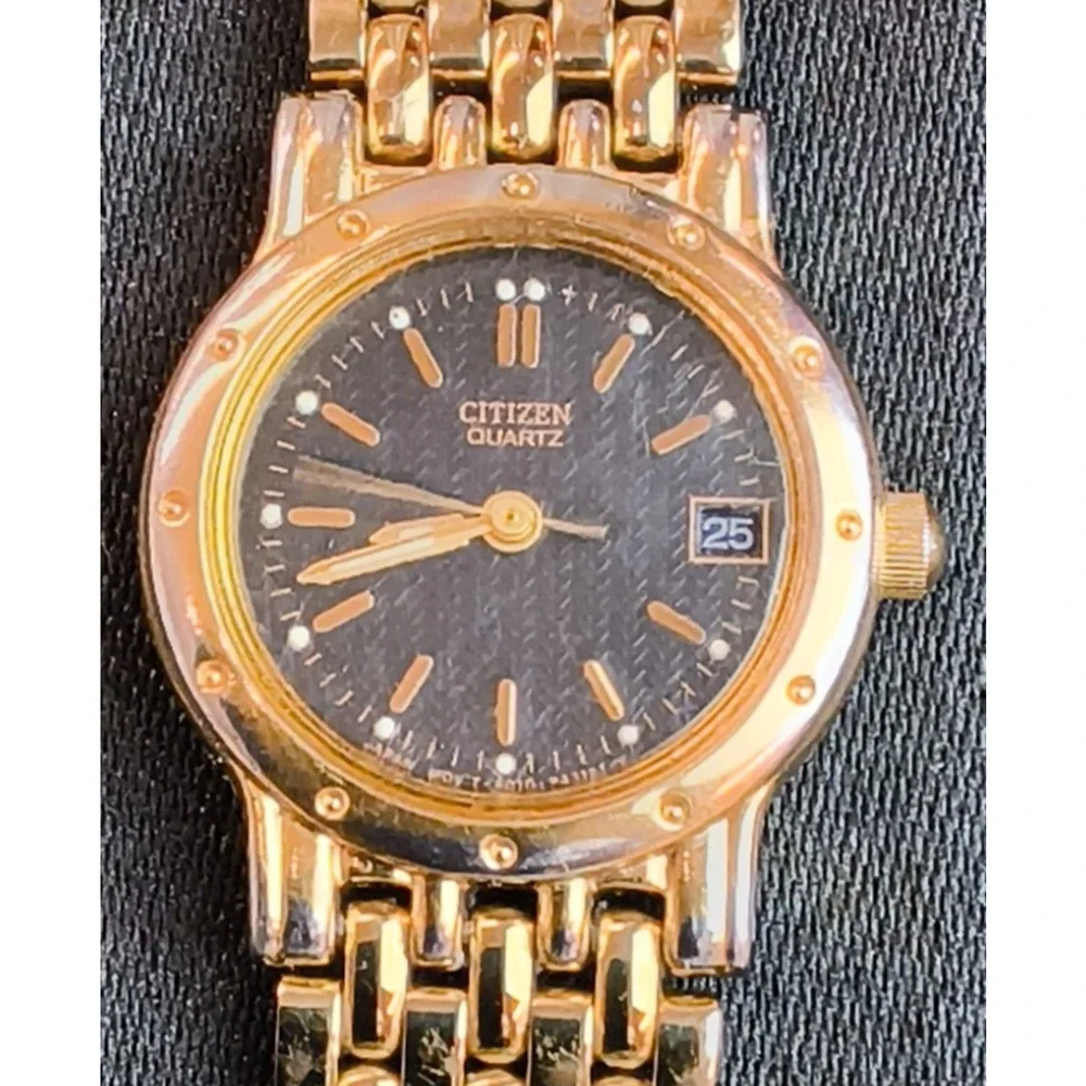Citizen Quartz Gold Tone Women's Watch Black Dial Date Window #W5368